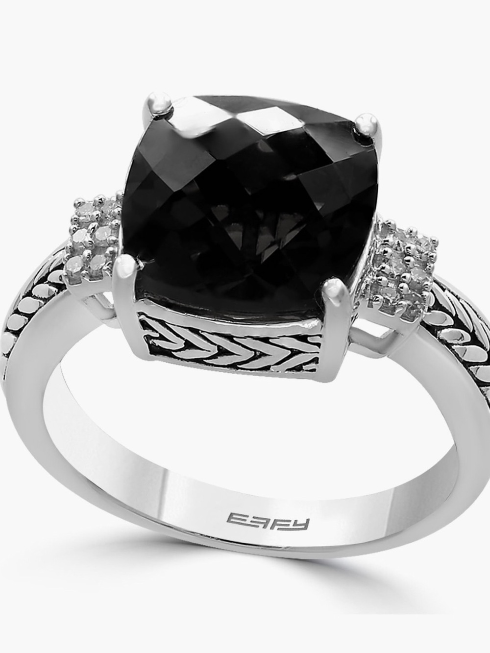 Effy Sterling Ring with Black Cushion Centerstone